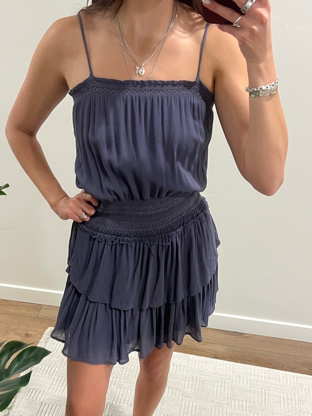 Paul & Joe Navy Tiered Ruffle Mini Skirt Dress
